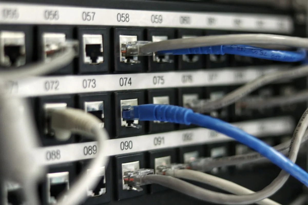 Server room with blue lighting